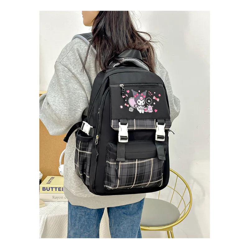 Sanrio Kulomi new casual and comfortable large-capacity schoolbag plaid color scheme light and simple backpack