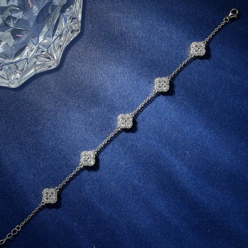 Rrjzz Zertifizierter Runder Schliff D-Farbe Moissanit VVS1 Labor-Imitationsdiamant Kleeblatt-Armband Glücksbringer Vierblättriges Armband für Frauen – Detail 8