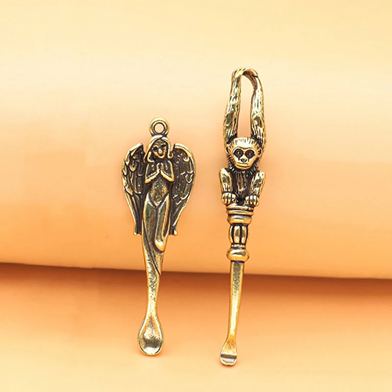 1PC Retro Brass Ear Spoons Portable Ear Cleaning Tool Ear Pick Ear Wax Removal Curette Cleaner Ear Pick Keychain Pendants