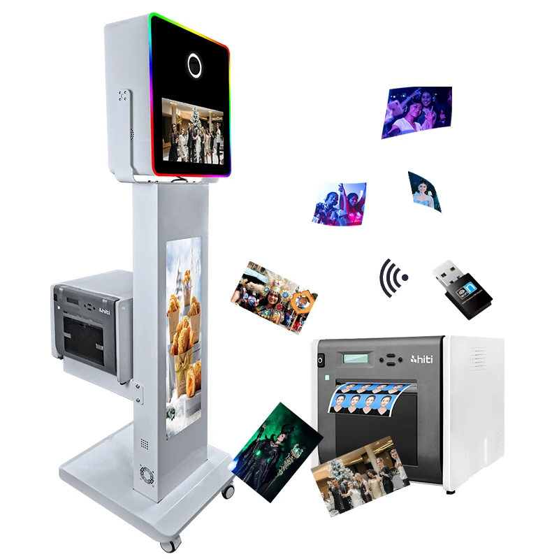 Event Party Rental with Wheel 15.6 Inch Touch Screen Selfie DSLR Photo Booth With 29 Inch Non Touch LCD Display Photo Booth