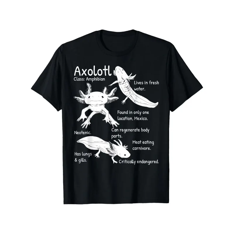 Axolotl T Shirt Endangered Species Mexican Walking Fish Men's Women Cotton Tee Casual Summer Oversized Loose Top Short Sleeve