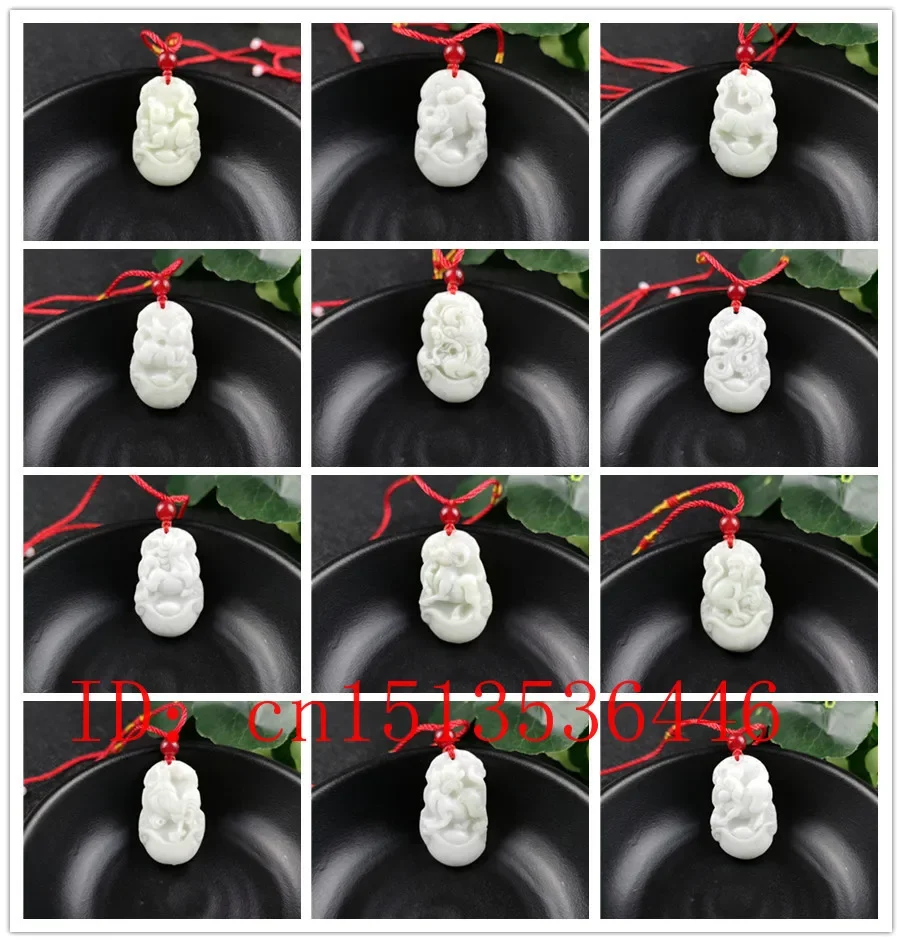 

Natural White Jade Chinese Zodiac Pendant Necklace Charm Jewellery Fashion Accessories Hand-Carved Man Woman Luck Amulet Gifts