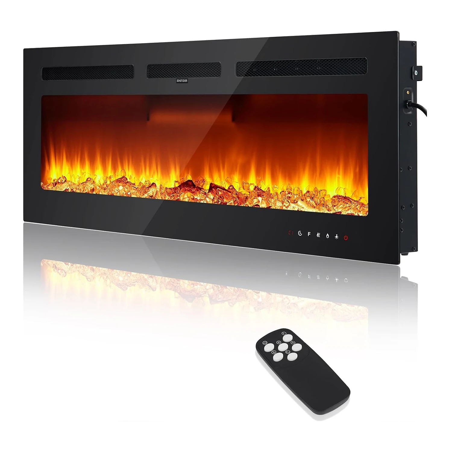 50 Inches 1800W Electric Fireplace Wall-Mounted with Flame Effect Remote Control 12 Color Background Light and Side Light, Black