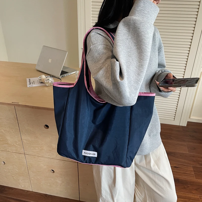 

Large Nylon Women's Bag School Shoulder Bag Vintage Eco Bag Korean Messenger Bag Y2K Tote Bag Designer Handbags Shopping Sac Ins