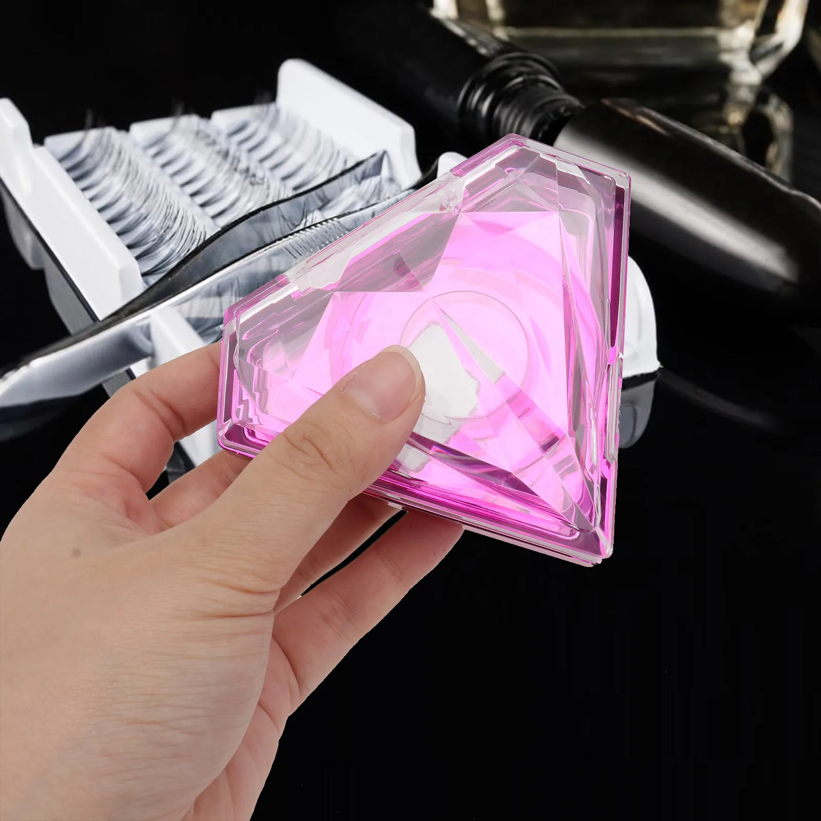 

2 Pcs False Eyelash Box Diamond Shaped Tray Purple Yellow Acrylic Material Secure Storage lash Case