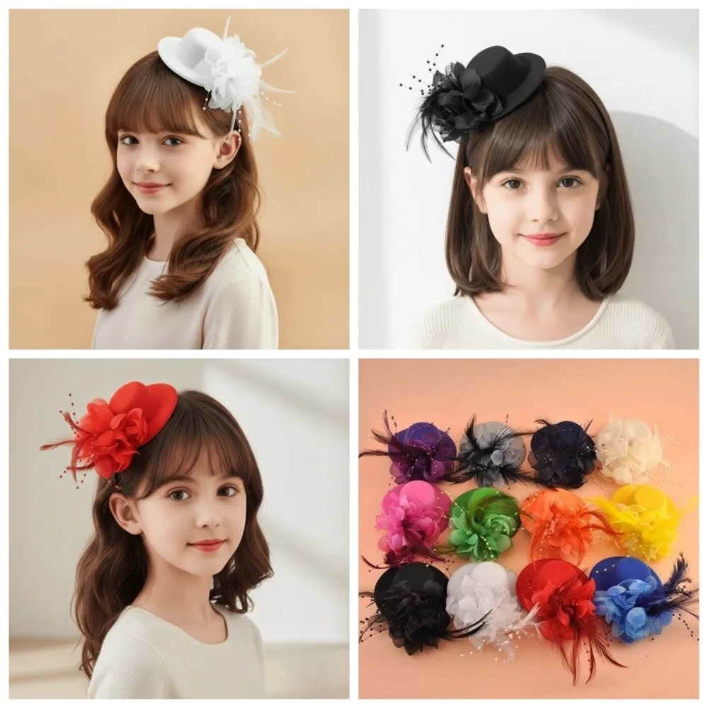 

Mesh Feather Top Cap Hairpin Solid Color Elegant Mini Fascinator Hair Clip Sweet Exquisite Hair Accessories for Girls Party
