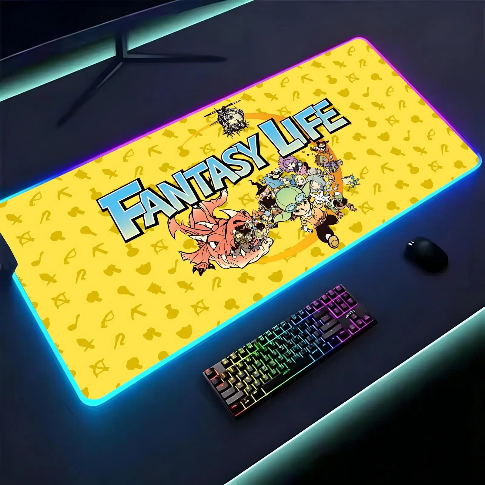 Large RGB backlit esports gaming mouse pad, smooth soft cloth surface, LED luminous extended desk mat Fantasy Life i