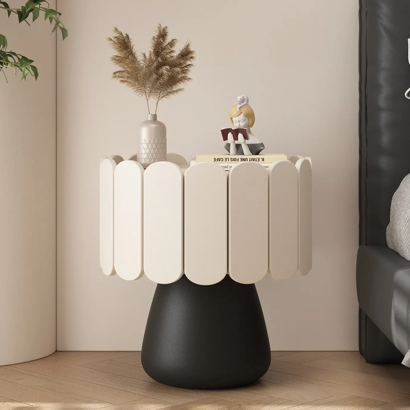 2026 New French Cream Style Solid Wood Bedside Table, Creative Bedroom Designer, No Installation Require.