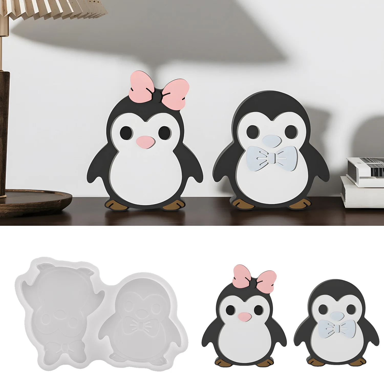DIY Penguin Couple Figurine Resin Mold for Furniture Decorations and Small Plaster Silicone Molds view 2