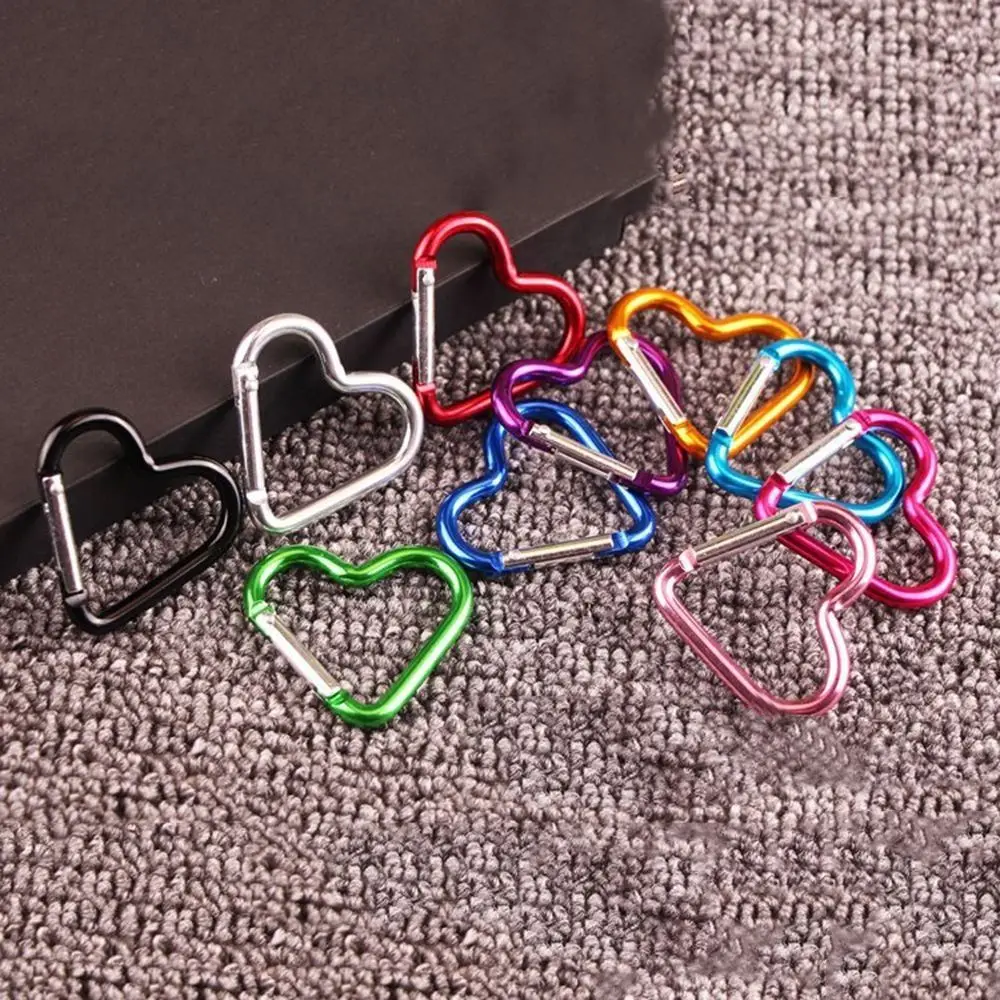 15pcs Heart-shaped Quick Release Carabiner Aluminum Alloy Electrophoresis Outdoor Sports Buckle Protect Multifunctional Fishing