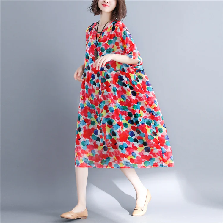 Été nouvelle grande taille femmes Dr taille haute jupe évasée à pois imprimé fleuri ort Sve mousseline de soie Maxi Dr coréen Sle