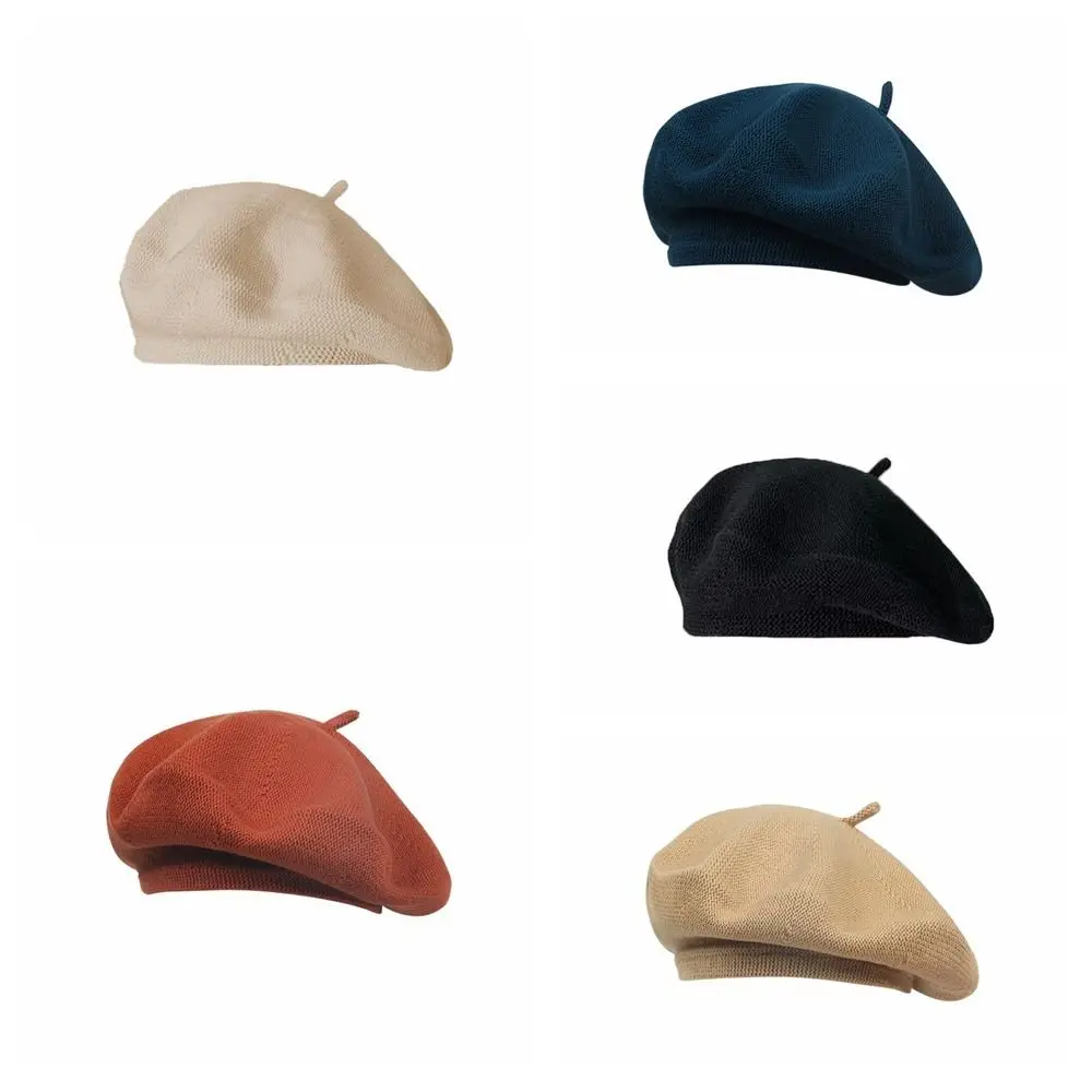 أزياء محبوك النساء القبعات مرونة الدفء البريطانية قبعة صغيرة الكورية نمط بلون الرسام قبعات الخريف