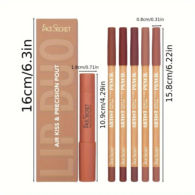 6pcs/Set Lip Liner + Lipstick Lip Combo Set Matte Waterproof Long lasting Makeup Set Nude Matte Lipstick Pen with Lip Liner Set