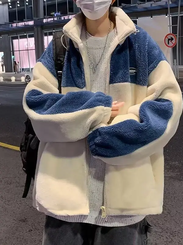 

Утепленная мужская шерстяная куртка большого размера из овечьего вельвета с воротником-стойкой, осенне-зимняя теплая верхняя одежда в американском стиле