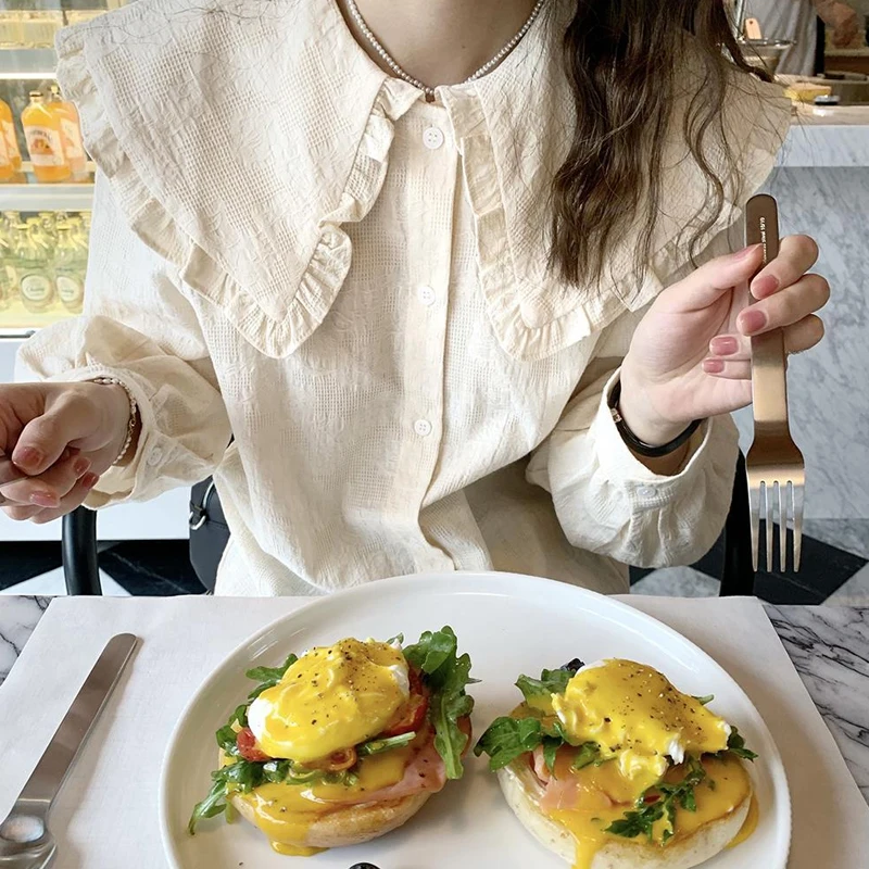 Ele Vintage Long Sve Loose irt Women's Chic Collarl Floral Patterned Autumn Spring Faion Korean Sle Blouse