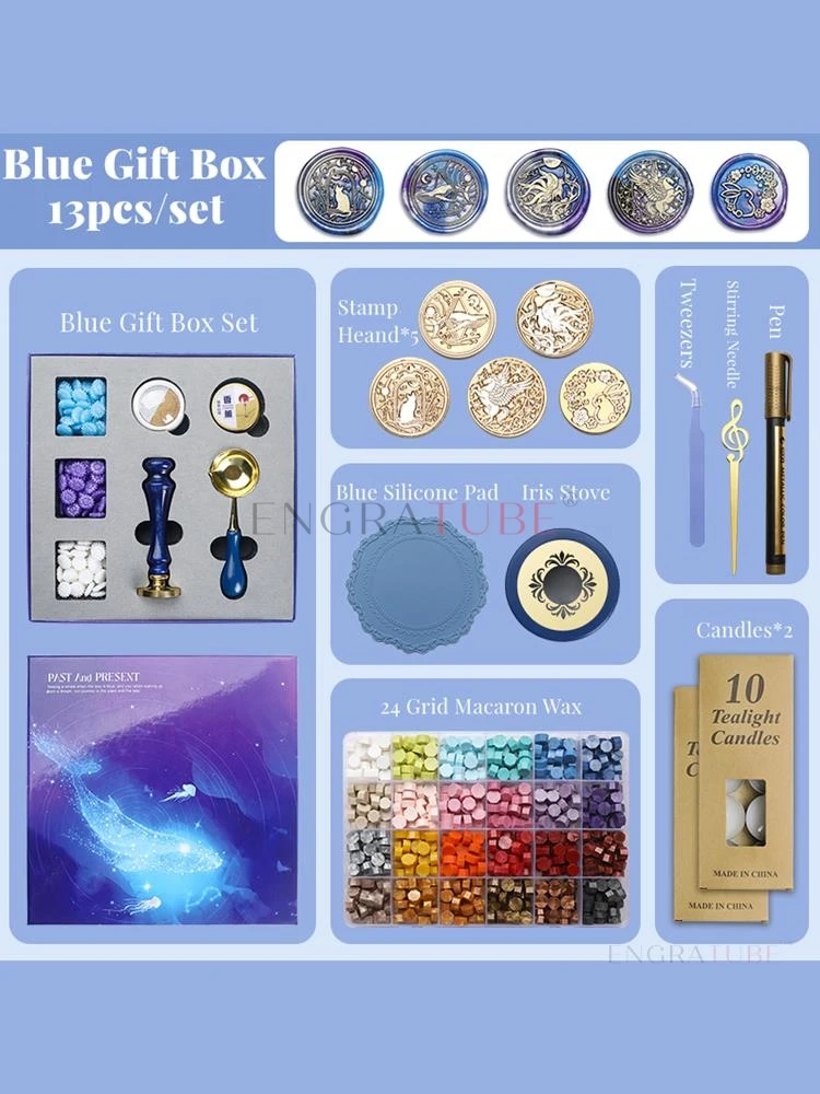 10/12/13/16pcs Wax Seal Stamp Gift Box Set Children Christmas DIY Sealing Gift Wrapping Envelope Wedding Invitation Scrapbooking