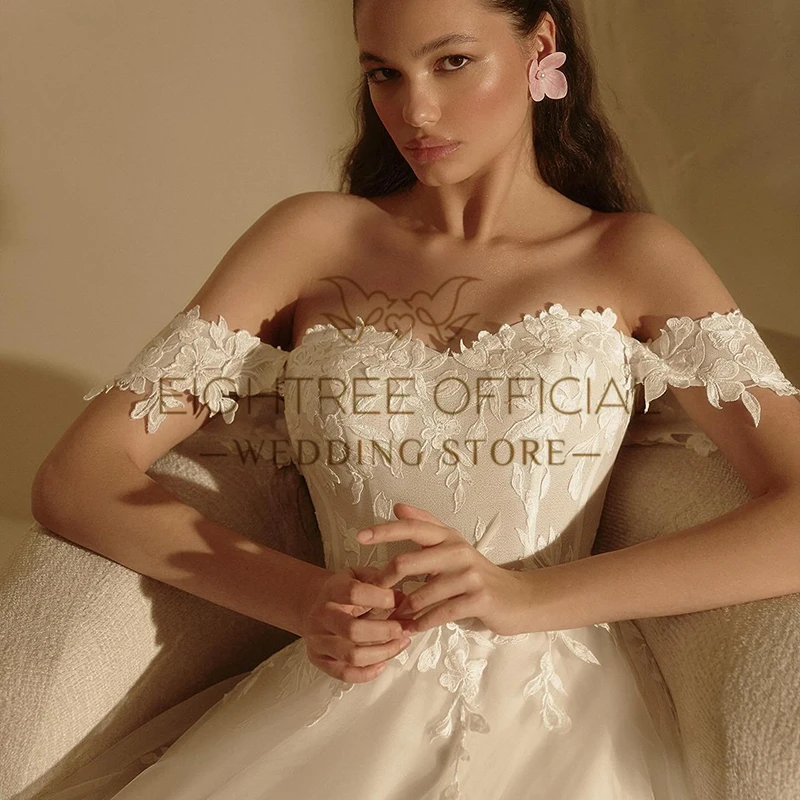 Eightree Elegant A-Line Wedding Dresses Sweetheart Appliques Tulle Bridal Dress Boho Beach Wedding Prom Ball Gowns Customized