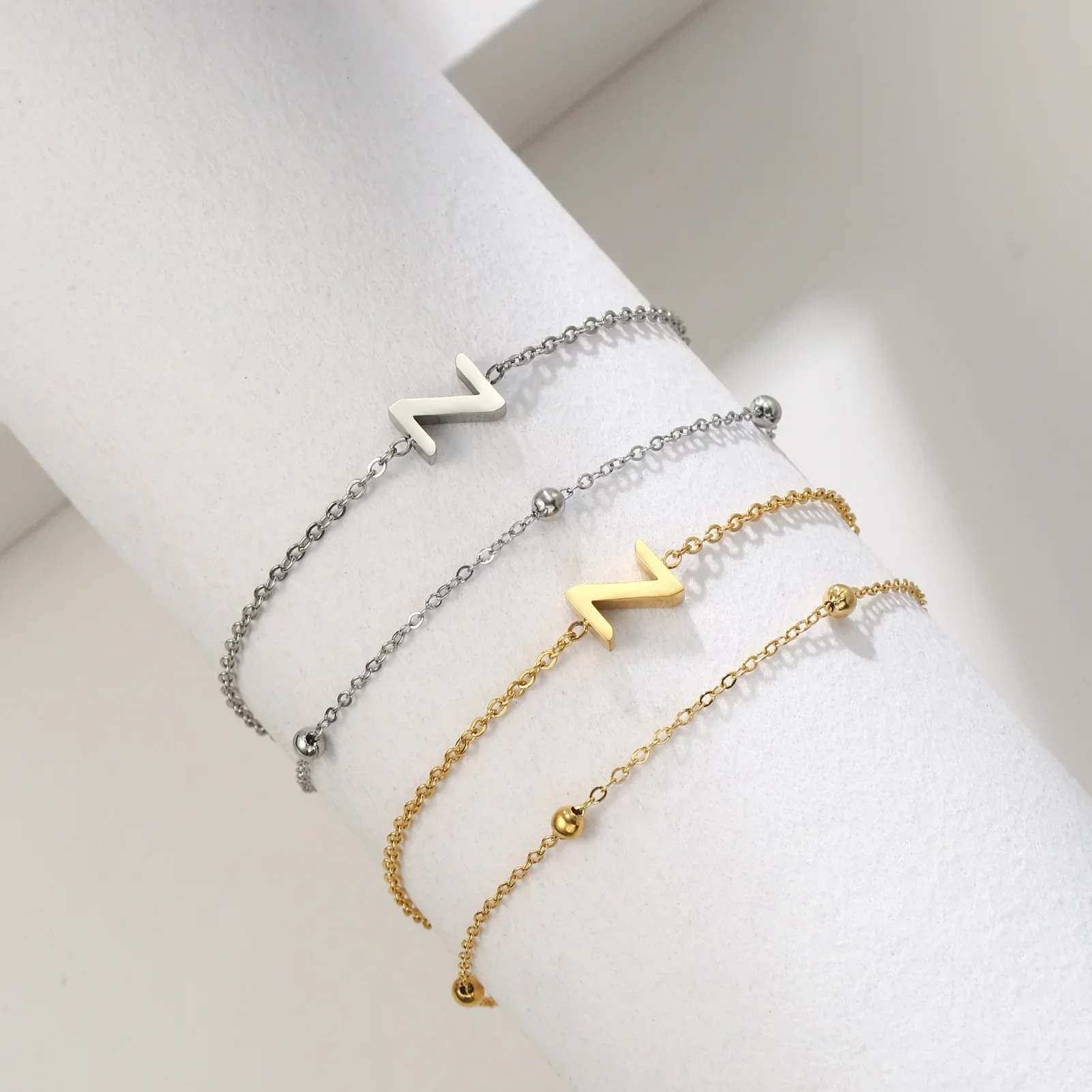 New Fashion A-Z Letter Double Layer Bracelets Simple Stainless Steel Gold Silver Color Initials Bracelet for Women Birthday Gift