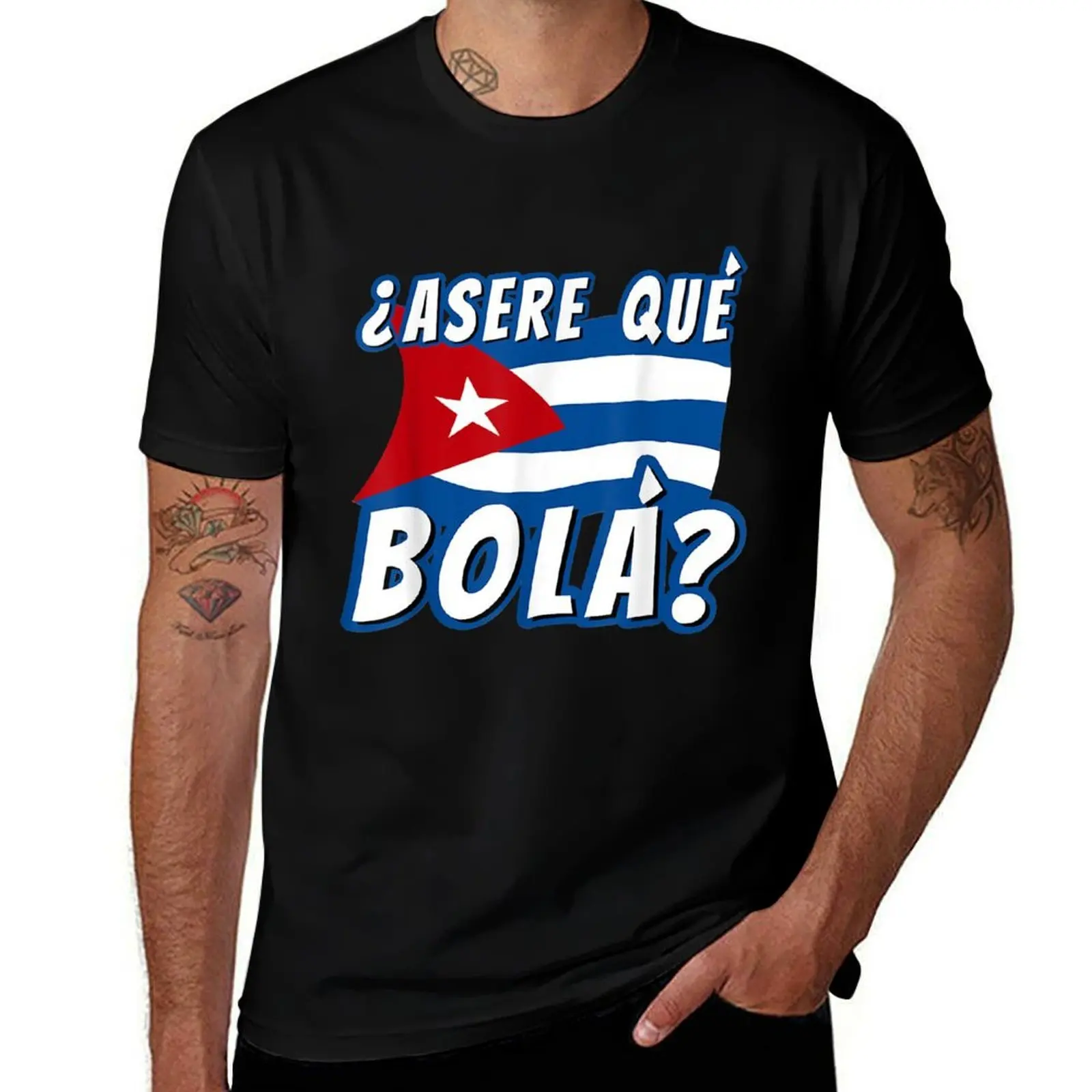

Gift Idea Funny Cuban Saying Havana Cuba Flag Asere Que Bola T-Shirt t shirts for man slim fit mens graphic t shirts T-shirt