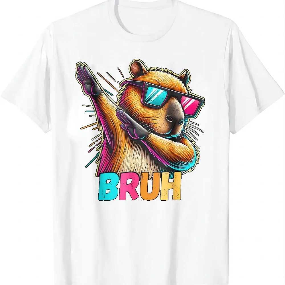 Funny Dabbing Capy Bruh Teens Youth Kids Meme Rodent Lovers T-Shirt Summer Casual T Shirt Vintage T Shirt Camiseta Streetwear