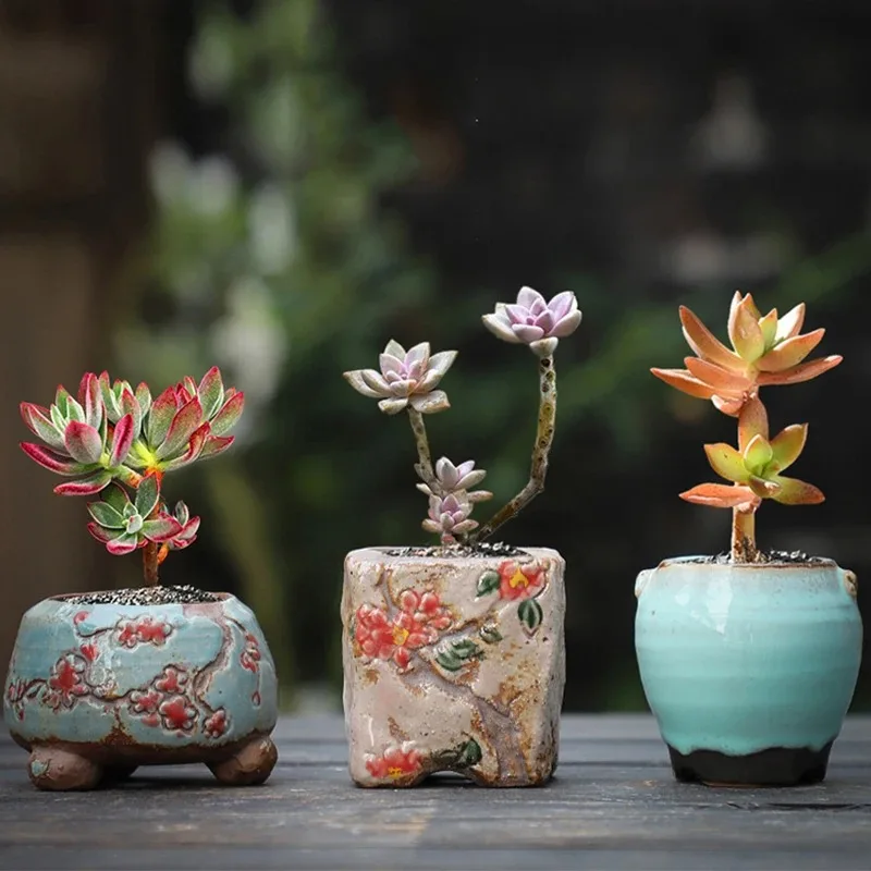 Mini Flower Ceramic Flowerpot Korean Ins Color Hand-painted Desktop Thumb Flowerpot Balcony Meat Flowerpot Family Garden