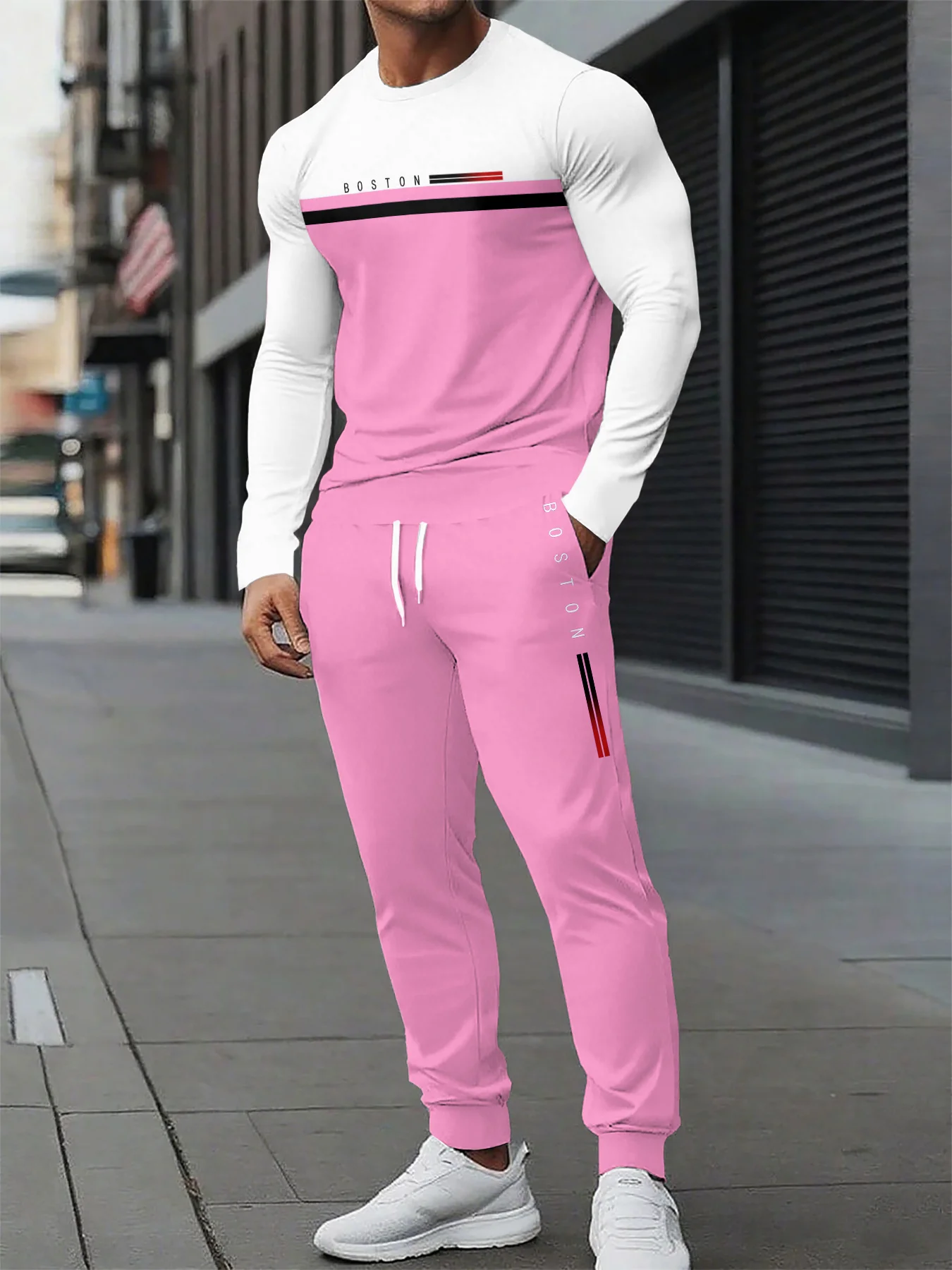 

Autumn and Winter Men Long Sleeved Set 3D Printed Male Clothes Suit BOSTON Letter Printing Set Comfortable and Quick Drying