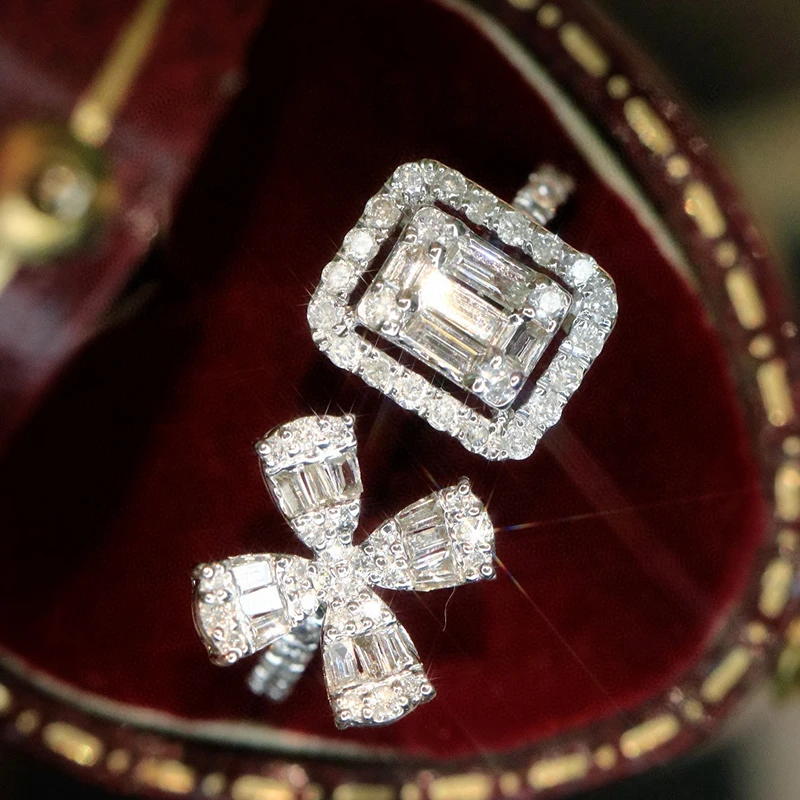 Aazuo مجوهرات فاخرة 18K الذهب الأبيض الماس الطبيعي 0.56ct زهرة مربع المفتوحة خواتم الراقي العصرية كبار حفلة غرامة مجوهرات