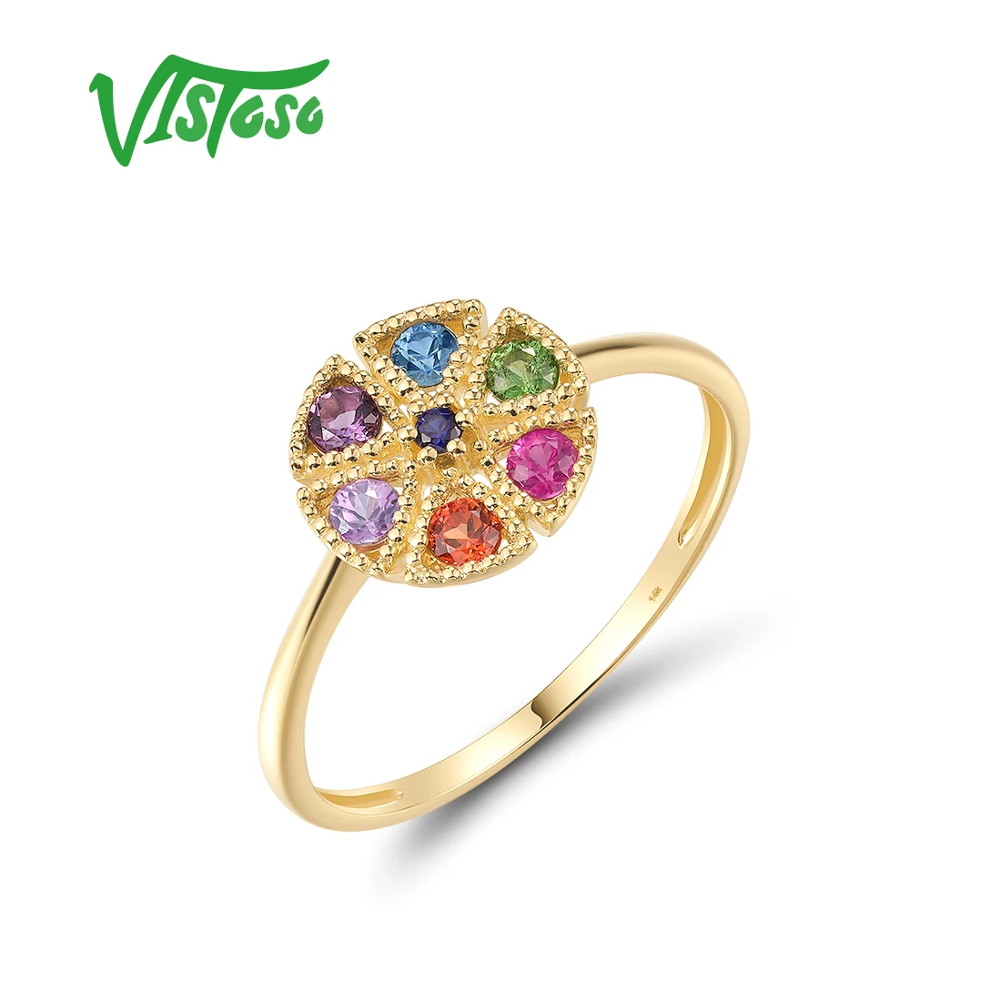 

VISTOSO Authentic 14K 585 Yellow Gold Ring For Women Sparkling Mixed Color Rainbow Exquisite Wedding Anniversary Fine Jewelry