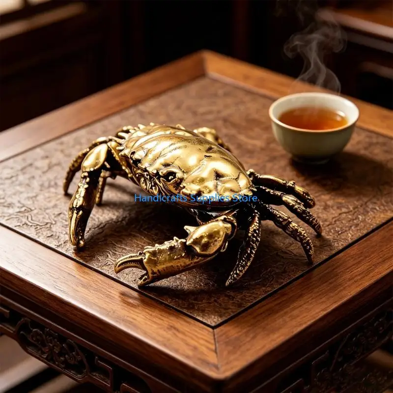 R1WA Detailed Brasses Crabs Miniature Statue With Openable Top Trinket Box For Enhancing Tea Culture And Interior Decors