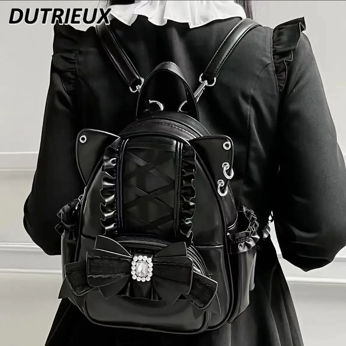 Lolita Japanese Style Fashion 2024 New Cute Lace Cat Ear Sweet Cute Backpack Student Travel Large Capacity Backpacks for Women