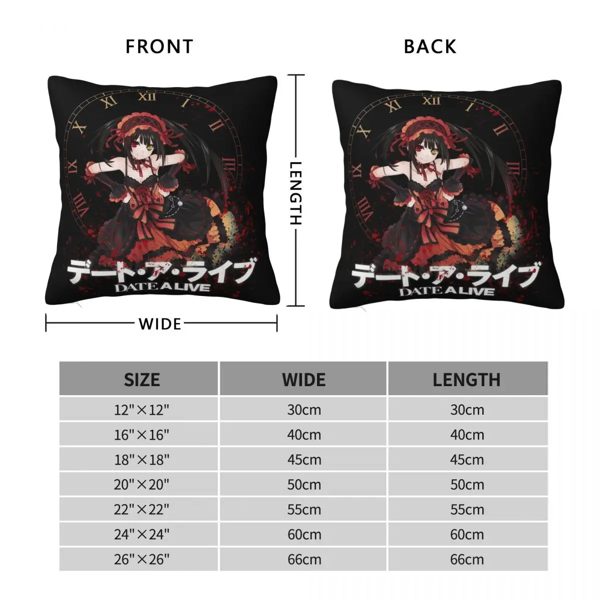 Kurumi Tokisaki Date A Live Pillowcase Polyester Linen Velvet Printed Zip Decor Pillow Case Sofa Cushion Cover