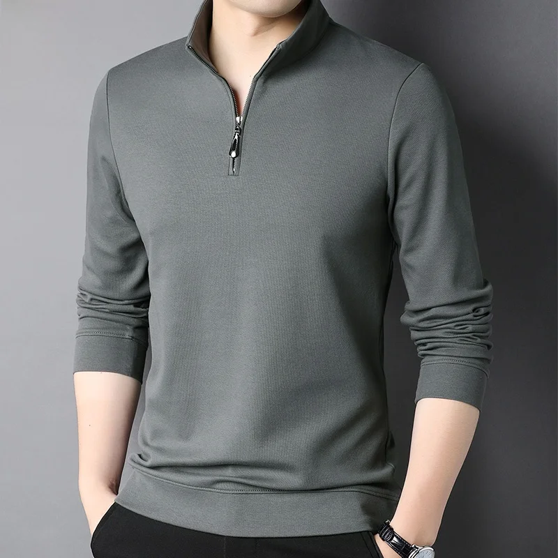 

Мужская повседневная толстовка с высоким воротником на молнии, однотонная, с длинным рукавом, весенняя, комфортная посадка