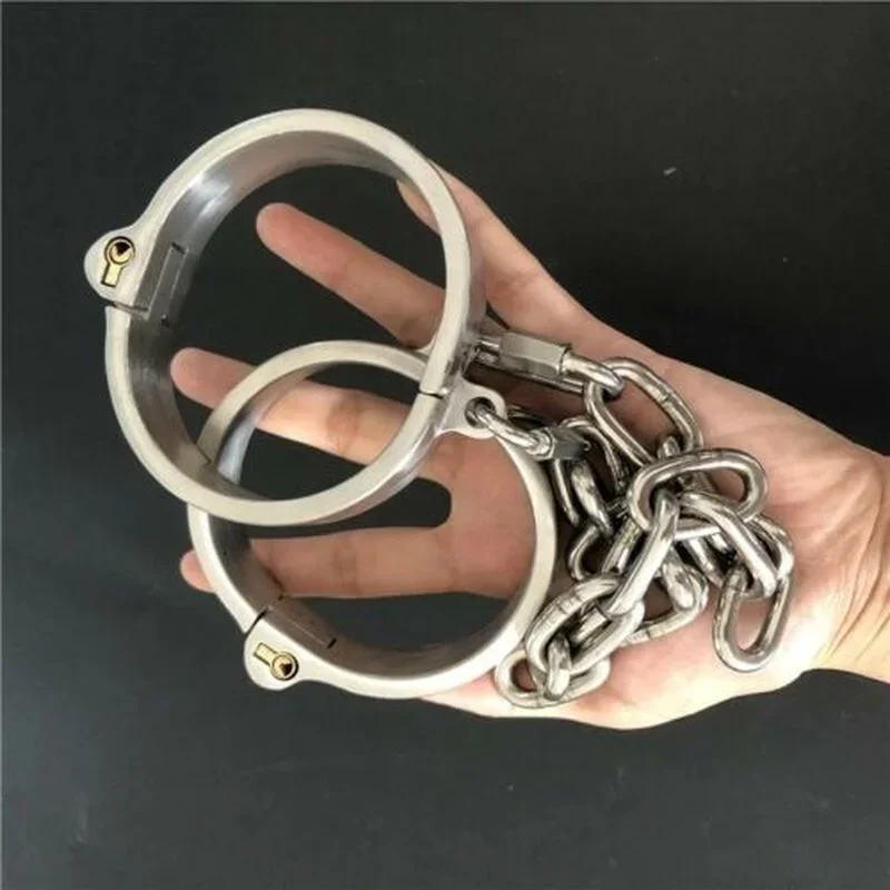 Stainless Steel Lockable Neck Collar Hand Ankle Cuffs Slave BDSM Tool Bondage Handcuffs Leg Irons Restraints Sex Toy for Couples