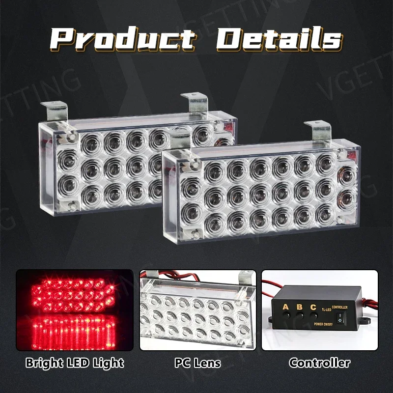 General Parts Automotive Front Grille Mini Flash Emergency Light 2x 22 LED Flash Warning Light Firefighter Ambulance Signal 12V