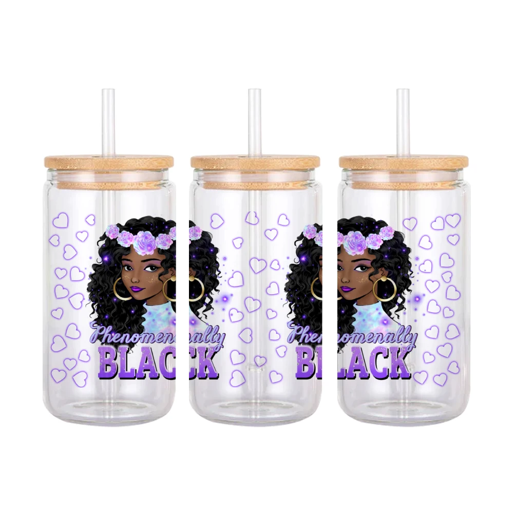 Cartoon Black Queen Girl Pattern Uv Dtf Transfer Sticker Waterdichte Transfers Stickers Voor 16Oz Glazen Cup Wrap Stickers