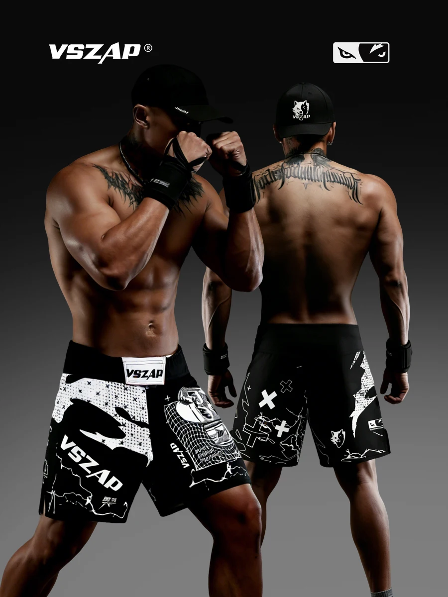 VSZAP Fast Dry Kick Boxing Pants Men Velcro MMA Shorts for Muay Thai Jiu-jitsu Sparring Grappling Mixed Martial Arts Training