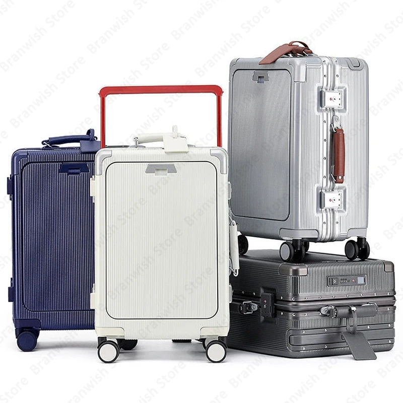 Valigia da viaggio con tasca frontale per tablet con portabicchieri Trolley con ruote girevoli Trolley largo con lucchetto TSA