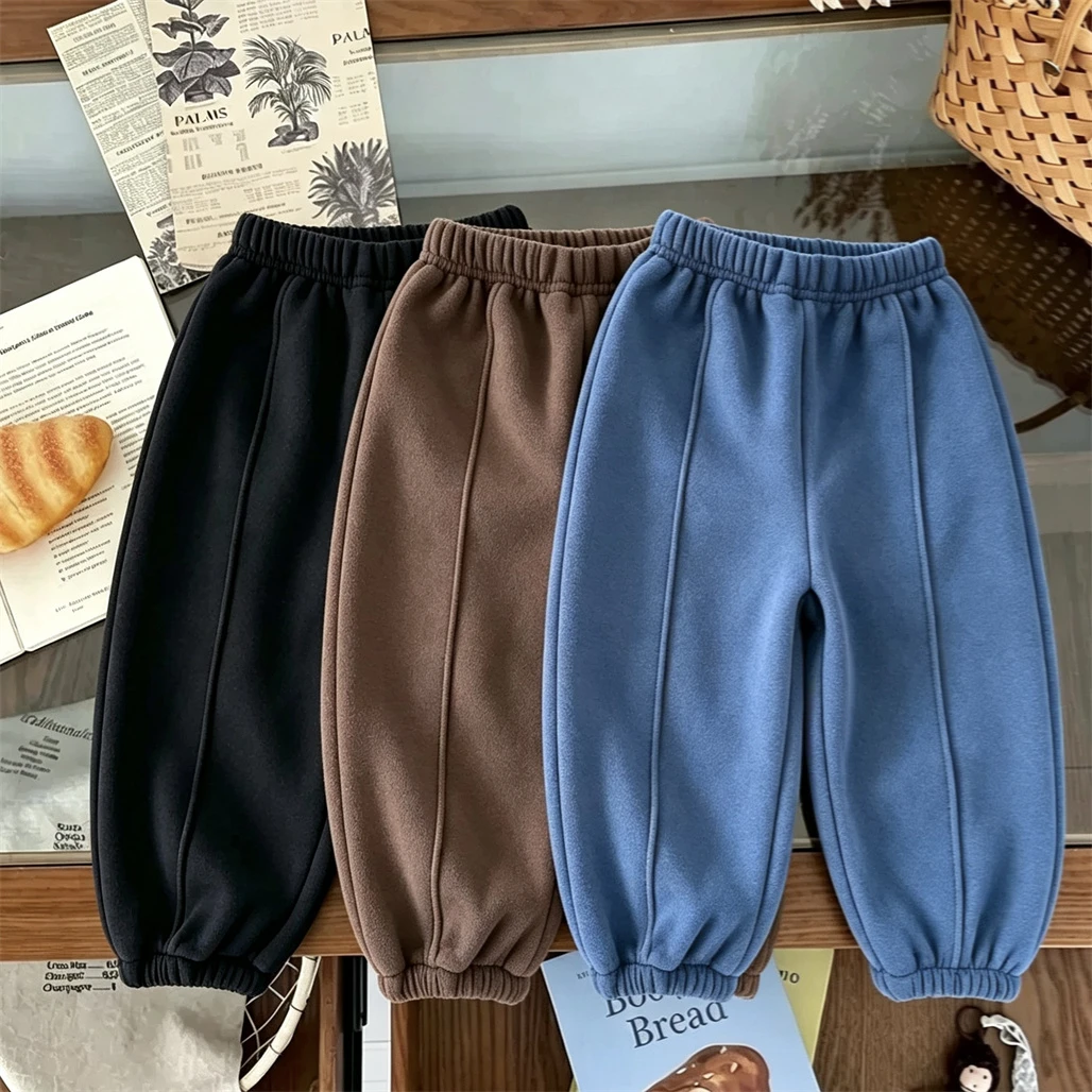 Solid Color Pants Autumn Winter Child Clothes Casual Sports Sweatpants Simple All-match Pants Loose Trousers For 1-7Years Old