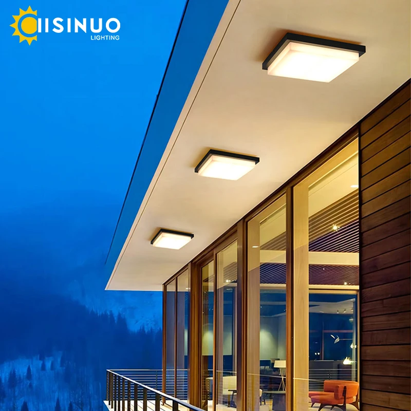 Outdoor Indoor Ceiling Light 10in LED 20W Flush Mount Square Lamp Black Finish for Porch Entryway Bathroom Bedroom Kitchen Decor