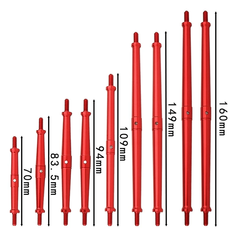 Suspensão metálica Link Rod Chassis Link Set, Peças de atualização do carro para Axial SCX10 III JT Gladiator, 1:10 RC Crawler, 9pcs