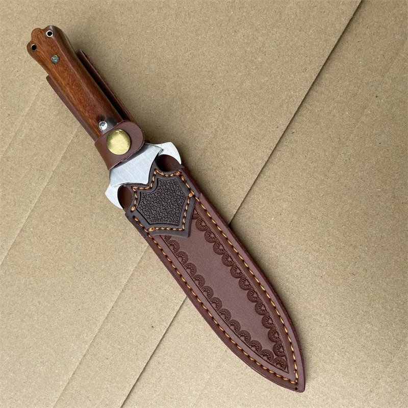 M390 Blade Rosewood Handle Tactical Knife Edc Self defense Combat Knives Hunting Tool Camping Survival Knife with Leather Sheath