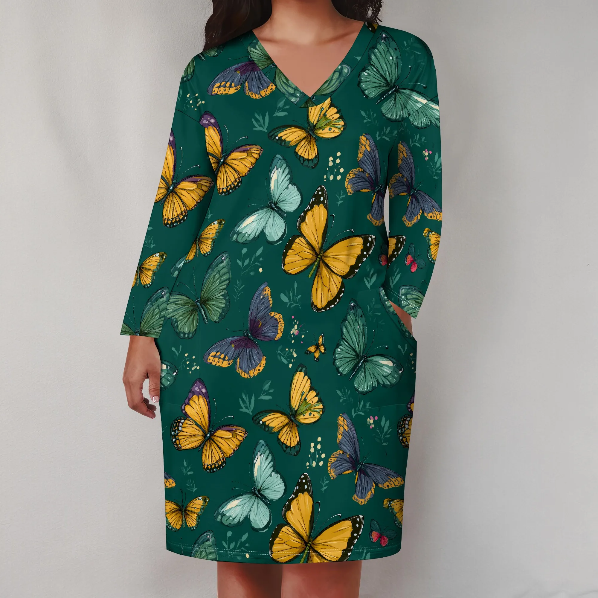 Vestido maxi feminino com decote em V casual manga 3/4 envoltório sexy vestidos longos florais com cinto