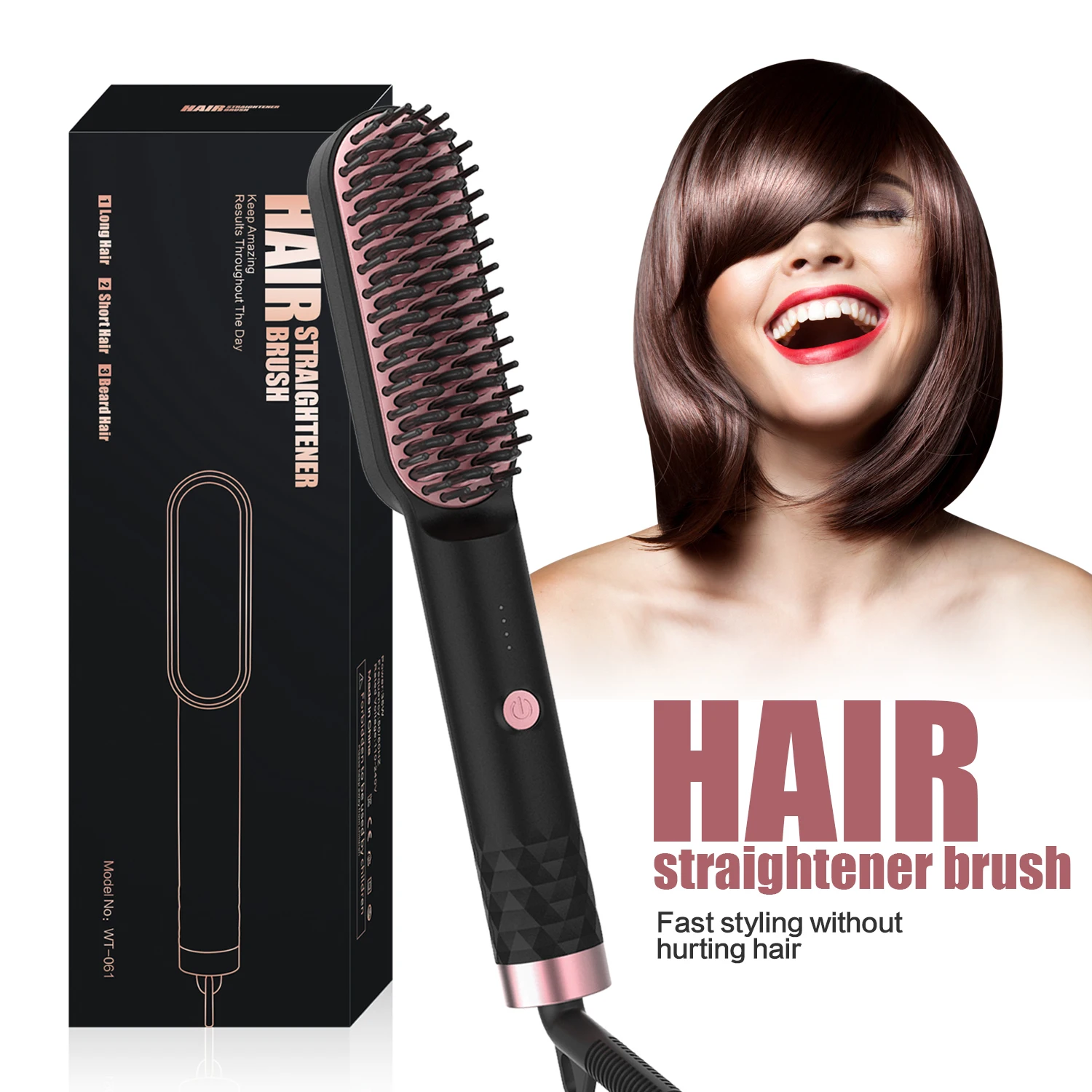 New Arrival Electric Hair Brush Fast Heated Style Ceramic Hair Straightening Brush Portable Hair Straightener Comb