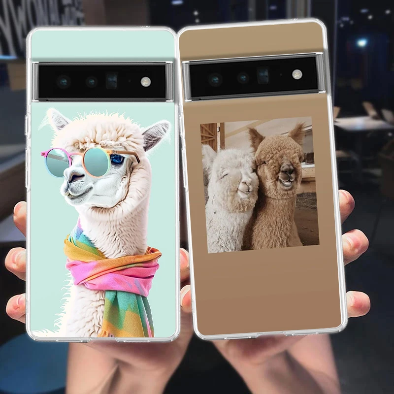 Kawaii Alpaca lovely Phone Case For Google Pixel 9 Pro XL 8 7 6 Pro 8A 7A 6A 5 4 5A 4A 3A XL 5G Silicone Soft TPU Clear Cover