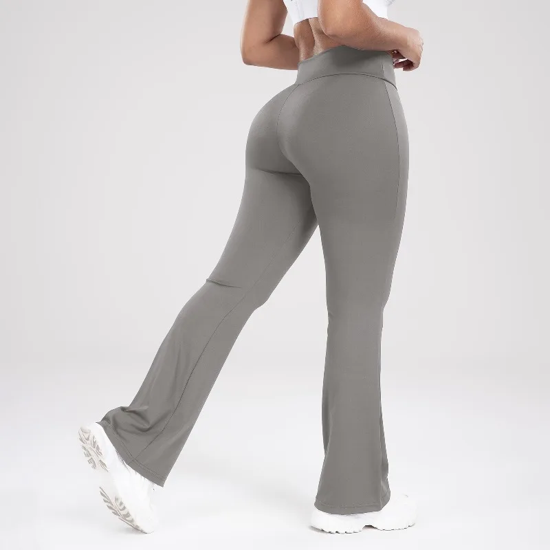 Pantalones deportivos de cintura cruzada para mujer, pantalones informales con parte inferior acampanada, pantalones de Yoga ajustados, levantamiento de glúteos de cintura alta, mallas de color melocotón