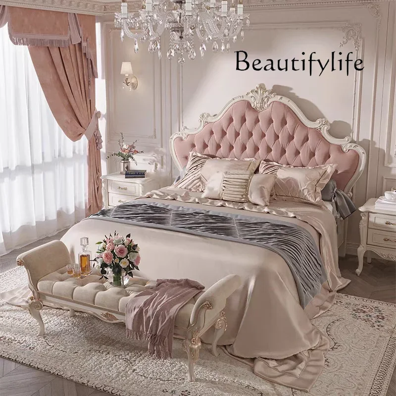 

aX Full Body Quality Frame Bed Full Soft Modern Princess Light Luxury Lazy Bed Pink Designer Aesthetics Cama De Casal Furniture