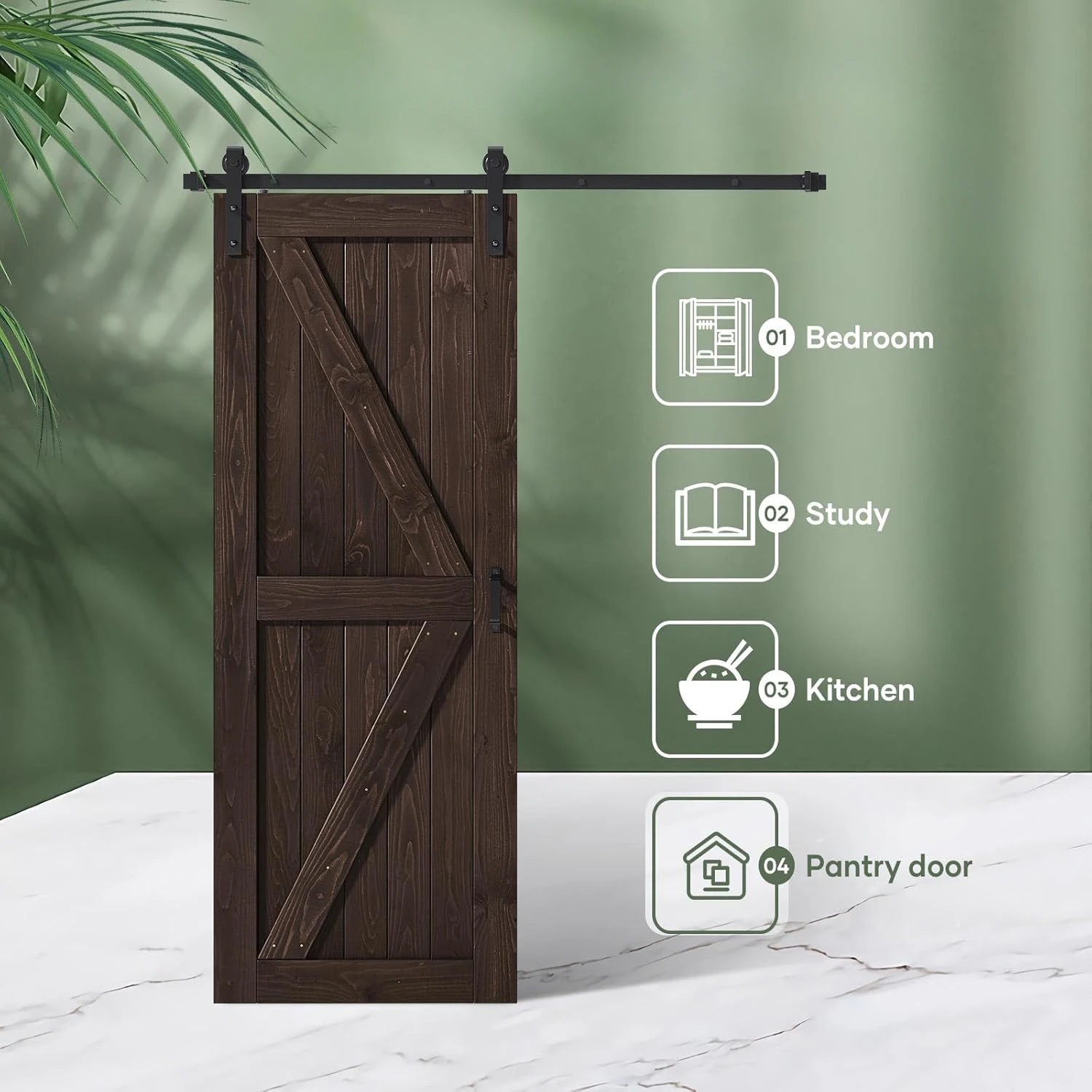 Barn Door Hardware Track Kit Included, Double Surfaces,Simple Assembly is Required,K-Frame,Coffee