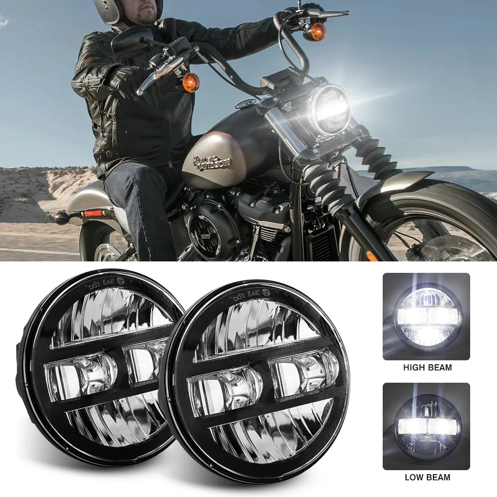 

Black 5.75Inch Motorcycle Projector Led Headlight 5.75" H4 Headlamp With DRL For Harley Bike For Sportsters XL XG XR VRSCD Dyna