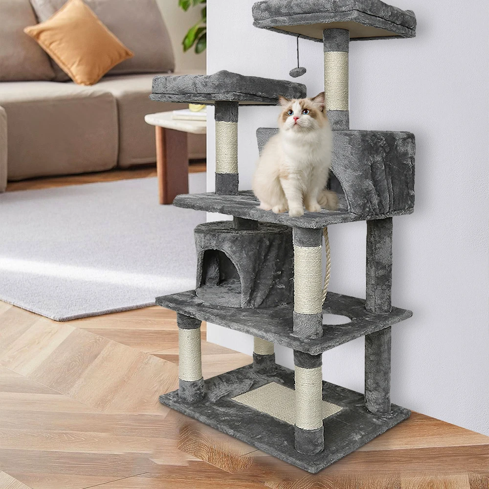 Tour à Chat Arbre à Chat Maison de Jeu pour Chat et Lieu de Repos (H: 135 cm, Gris)