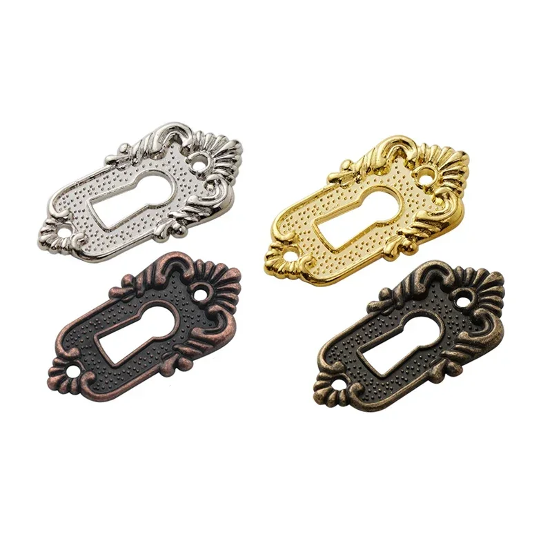 2Pcs European Vintage Keyhole Cover Drawer Key Escutcheon Piece Corner Stick Classic Decorative Code Lock Piece Alloy 45x23mm